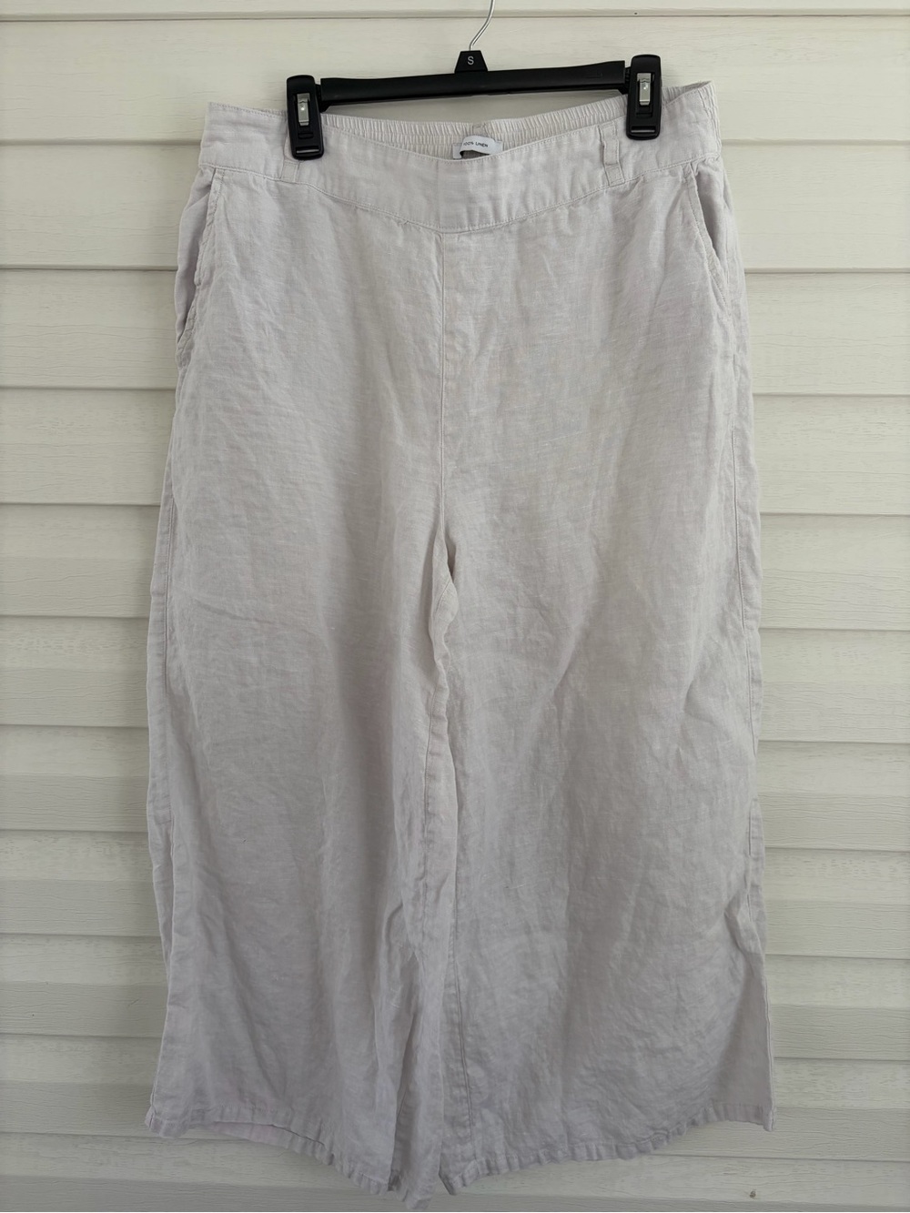 Halston XL 100% Linen Wide Leg Crop Pants Neutral Pull On Flawed